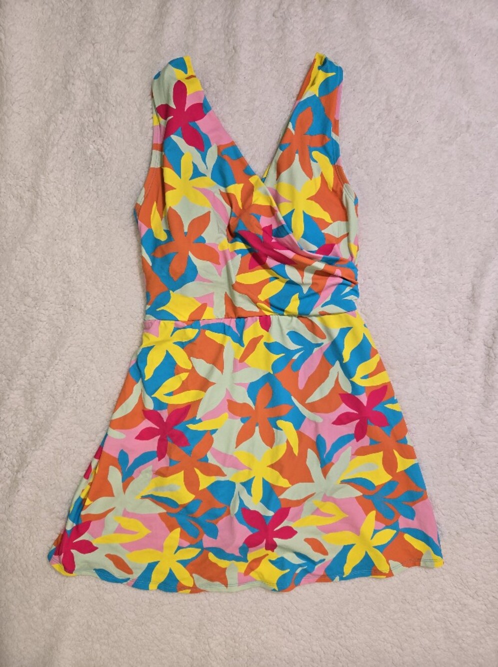 Lands' End Swim Dress Floral Bright Colorful Size 10 Retro 60s